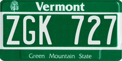 VT license plate ZGK727