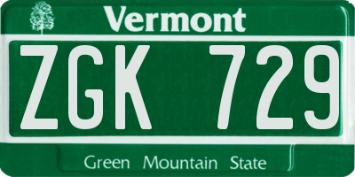 VT license plate ZGK729