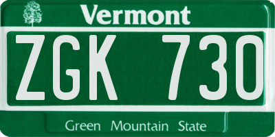 VT license plate ZGK730