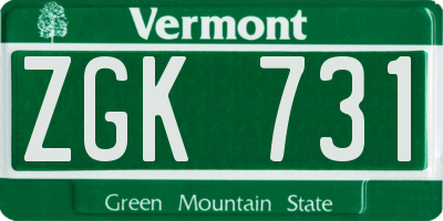 VT license plate ZGK731