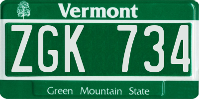 VT license plate ZGK734