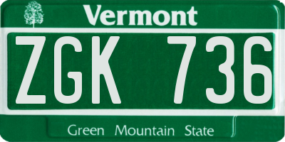 VT license plate ZGK736