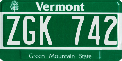 VT license plate ZGK742