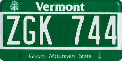 VT license plate ZGK744