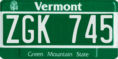 VT license plate ZGK745