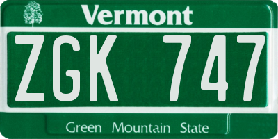 VT license plate ZGK747
