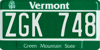 VT license plate ZGK748