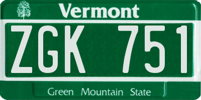 VT license plate ZGK751