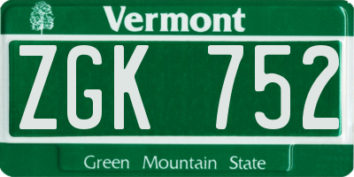 VT license plate ZGK752