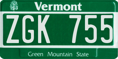 VT license plate ZGK755