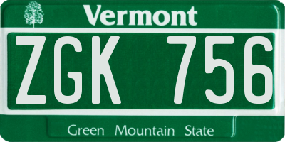 VT license plate ZGK756