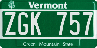 VT license plate ZGK757