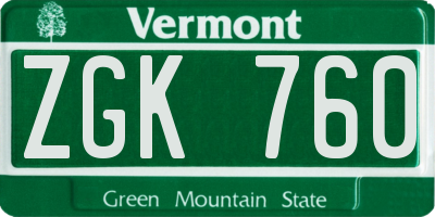 VT license plate ZGK760