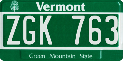 VT license plate ZGK763