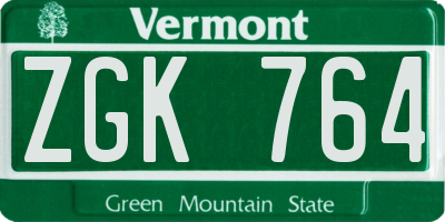 VT license plate ZGK764
