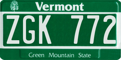 VT license plate ZGK772