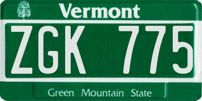 VT license plate ZGK775