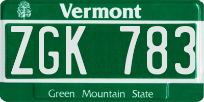 VT license plate ZGK783