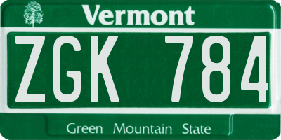 VT license plate ZGK784