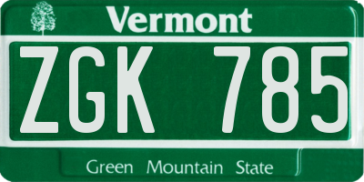 VT license plate ZGK785