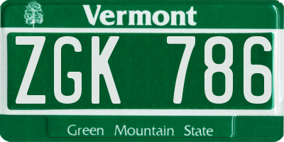 VT license plate ZGK786