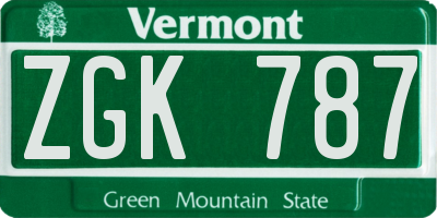 VT license plate ZGK787