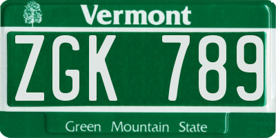 VT license plate ZGK789