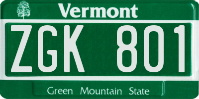 VT license plate ZGK801
