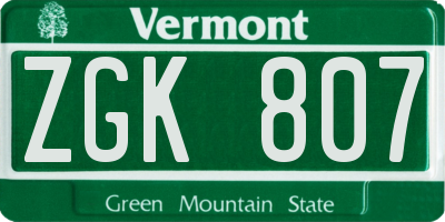 VT license plate ZGK807