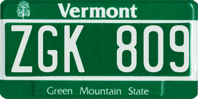VT license plate ZGK809