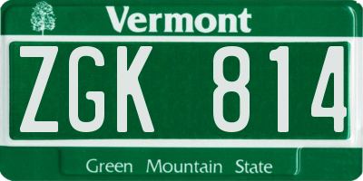 VT license plate ZGK814