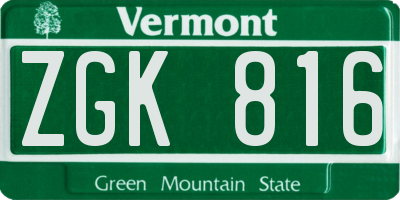 VT license plate ZGK816
