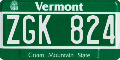 VT license plate ZGK824