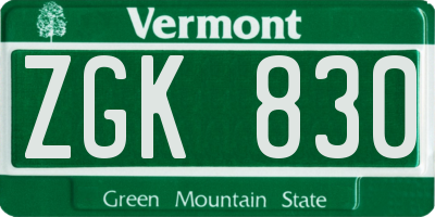 VT license plate ZGK830