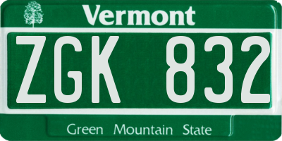 VT license plate ZGK832