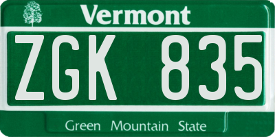 VT license plate ZGK835