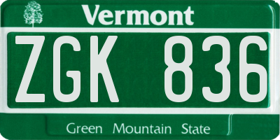 VT license plate ZGK836