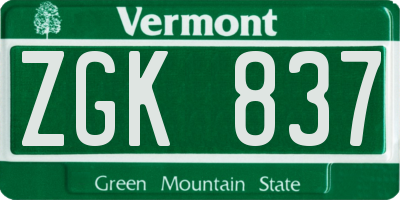VT license plate ZGK837