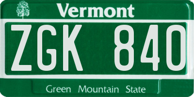 VT license plate ZGK840