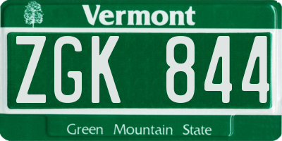 VT license plate ZGK844