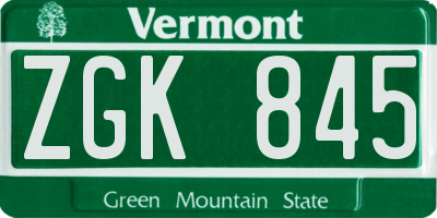 VT license plate ZGK845