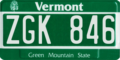 VT license plate ZGK846