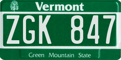VT license plate ZGK847