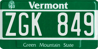 VT license plate ZGK849