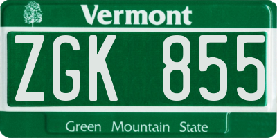 VT license plate ZGK855