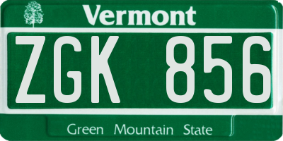 VT license plate ZGK856