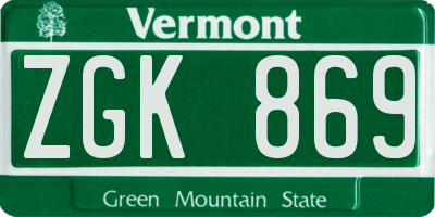 VT license plate ZGK869