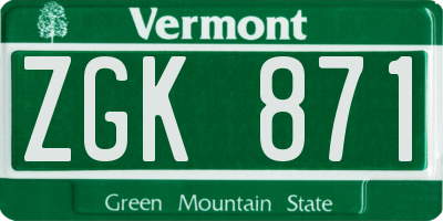 VT license plate ZGK871