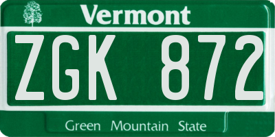 VT license plate ZGK872