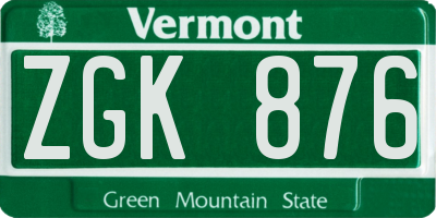 VT license plate ZGK876